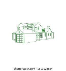 House building architecture concept sketch 3d illustration. modern architecture exterior. architecture abstract. Blueprint or Wire-frame style