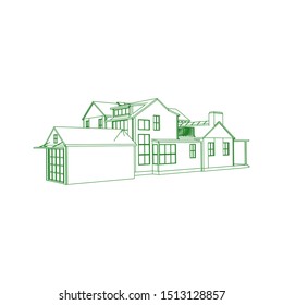 House building architecture concept sketch 3d illustration. modern architecture exterior. architecture abstract. Blueprint or Wire-frame style