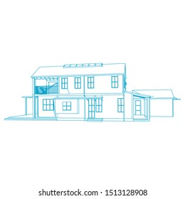 House building architecture concept sketch 3d illustration. modern architecture exterior. architecture abstract. Blueprint or Wire-frame style