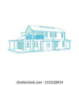 House building architecture concept sketch 3d illustration. modern architecture exterior. architecture abstract. Blueprint or Wire-frame style