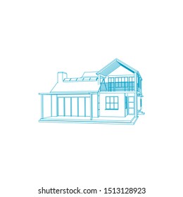 House building architecture concept sketch 3d illustration. modern architecture exterior. architecture abstract. Blueprint or Wire-frame style