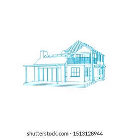 House building architecture concept sketch 3d illustration. modern architecture exterior. architecture abstract. Blueprint or Wire-frame style