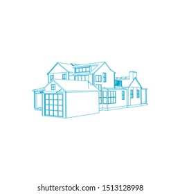 House building architecture concept sketch 3d illustration. modern architecture exterior. architecture abstract. Blueprint or Wire-frame style