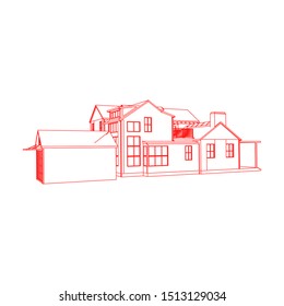 House building architecture concept sketch 3d illustration. modern architecture exterior. architecture abstract. Blueprint or Wire-frame style