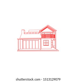 House building architecture concept sketch 3d illustration. modern architecture exterior. architecture abstract. Blueprint or Wire-frame style