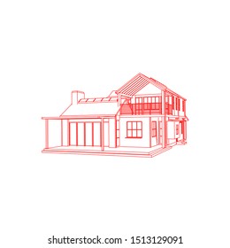 House building architecture concept sketch 3d illustration. modern architecture exterior. architecture abstract. Blueprint or Wire-frame style