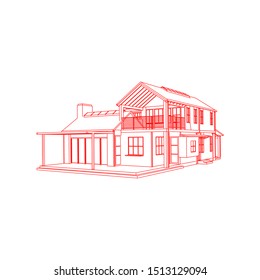 House building architecture concept sketch 3d illustration. modern architecture exterior. architecture abstract. Blueprint or Wire-frame style