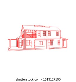House building architecture concept sketch 3d illustration. modern architecture exterior. architecture abstract. Blueprint or Wire-frame style