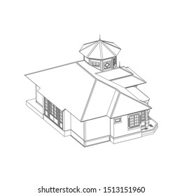 House building architecture concept sketch 3d illustration. modern architecture exterior. architecture abstract. Blueprint or Wire-frame style