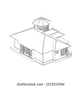 House building architecture concept sketch 3d illustration. modern architecture exterior. architecture abstract. Blueprint or Wire-frame style