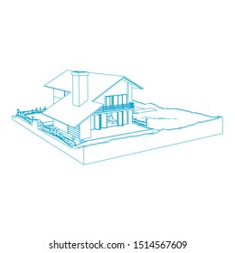 House building architecture concept sketch 3d illustration. modern architecture exterior. architecture abstract. Blueprint or Wire-frame style