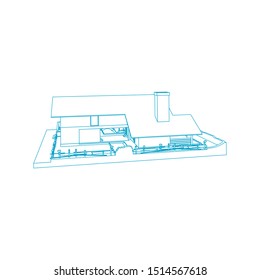 House building architecture concept sketch 3d illustration. modern architecture exterior. architecture abstract. Blueprint or Wire-frame style