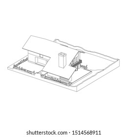 House building architecture concept sketch 3d illustration. modern architecture exterior. architecture abstract. Blueprint or Wire-frame style