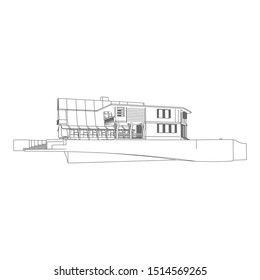 House building architecture concept sketch 3d illustration. modern architecture exterior. architecture abstract. Blueprint or Wire-frame style