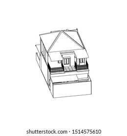 House building architecture concept sketch 3d illustration. modern architecture exterior. architecture abstract. Blueprint or Wire-frame style