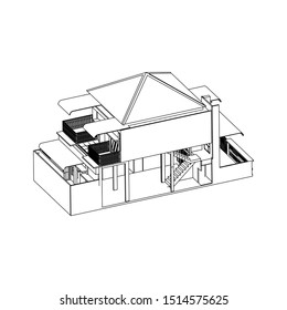 House building architecture concept sketch 3d illustration. modern architecture exterior. architecture abstract. Blueprint or Wire-frame style