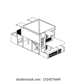 House building architecture concept sketch 3d illustration. modern architecture exterior. architecture abstract. Blueprint or Wire-frame style