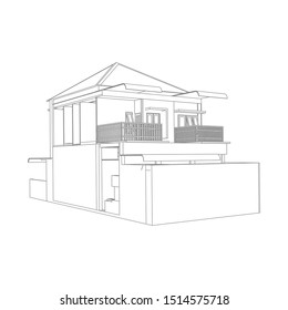House building architecture concept sketch 3d illustration. modern architecture exterior. architecture abstract. Blueprint or Wire-frame style