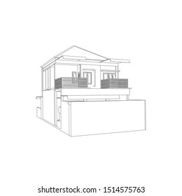 House building architecture concept sketch 3d illustration. modern architecture exterior. architecture abstract. Blueprint or Wire-frame style