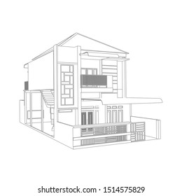 House building architecture concept sketch 3d illustration. modern architecture exterior. architecture abstract. Blueprint or Wire-frame style