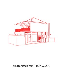 House building architecture concept sketch 3d illustration. modern architecture exterior. architecture abstract. Blueprint or Wire-frame style