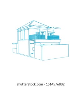 House building architecture concept sketch 3d illustration. modern architecture exterior. architecture abstract. Blueprint or Wire-frame style