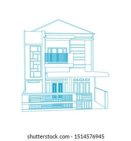 House building architecture concept sketch 3d illustration. modern architecture exterior. architecture abstract. Blueprint or Wire-frame style