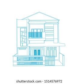 House building architecture concept sketch 3d illustration. modern architecture exterior. architecture abstract. Blueprint or Wire-frame style
