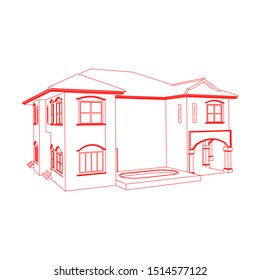 House building architecture concept sketch 3d illustration. modern architecture exterior. architecture abstract. Blueprint or Wire-frame style