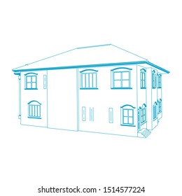 House building architecture concept sketch 3d illustration. modern architecture exterior. architecture abstract. Blueprint or Wire-frame style