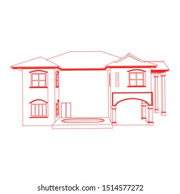 House building architecture concept sketch 3d illustration. modern architecture exterior. architecture abstract. Blueprint or Wire-frame style