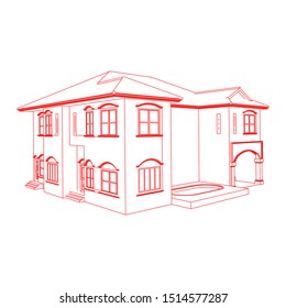 House building architecture concept sketch 3d illustration. modern architecture exterior. architecture abstract. Blueprint or Wire-frame style