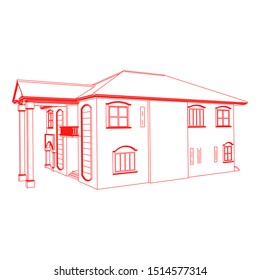 House building architecture concept sketch 3d illustration. modern architecture exterior. architecture abstract. Blueprint or Wire-frame style