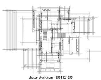 House building architecture concept sketch 3d illustration