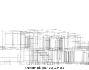 House building architecture concept sketch 3d illustration