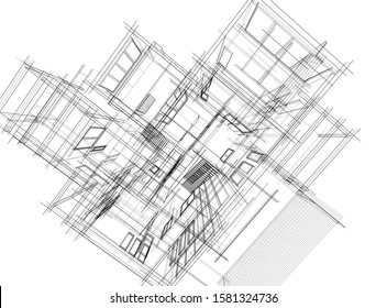House building architecture concept sketch 3d illustration