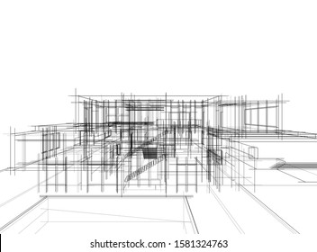 House building architecture concept sketch 3d illustration