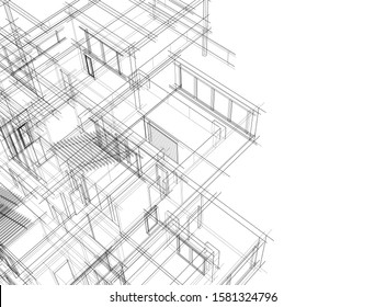 House building architecture concept sketch 3d illustration