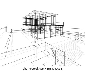 House building architecture concept sketch 3d illustration