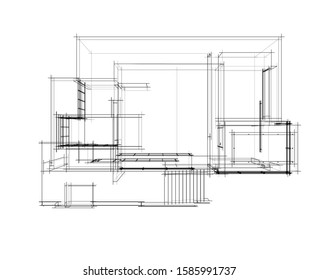 House building architecture concept sketch 3d illustration