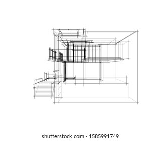 House building architecture concept sketch 3d illustration