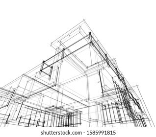 House building architecture concept sketch 3d illustration
