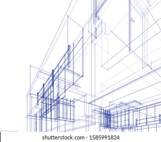 House building architecture concept sketch 3d illustration