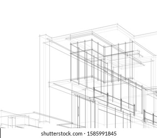 House building architecture concept sketch 3d illustration