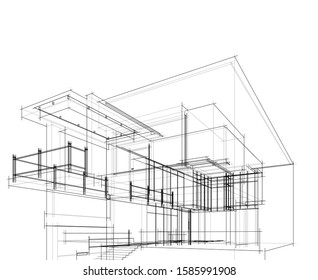 House building architecture concept sketch 3d illustration