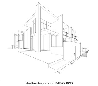 House building architecture concept sketch 3d illustration