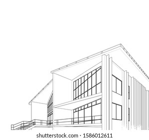 House building architecture concept sketch 3d illustration