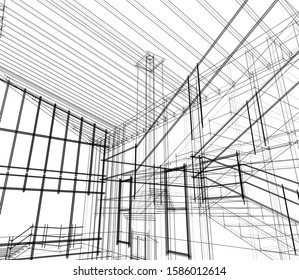 House building architecture concept sketch 3d illustration
