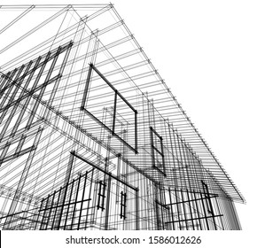 House building architecture concept sketch 3d illustration