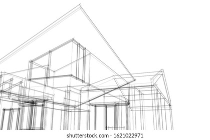 House building architecture concept sketch 3d illustration